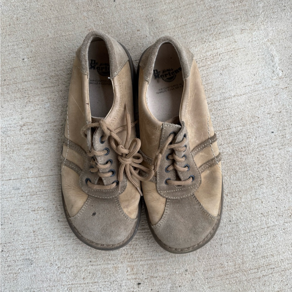 Vintage 1990s Dr. Martens Tan Suede Leather Bowling Sneaker Shoes, Size 7